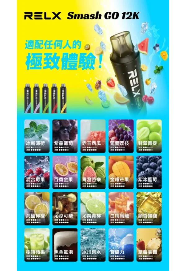 060656f31fdfa9181452a8b28971035c.webp RELX悅刻 Smash Go 12000口拋棄式電子煙|12000口超大容量設計呈現持久飽滿霧感|追求免補油極致便利的懶人玩家首選