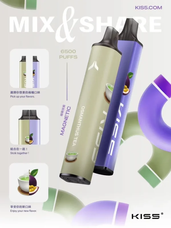 KIS5 鎧斯 6500口拋棄式電子煙｜主打雙芯磁吸黑科技與百變風味配對｜適合偏好自由解鎖奇幻層次與流線工藝手感的玩家