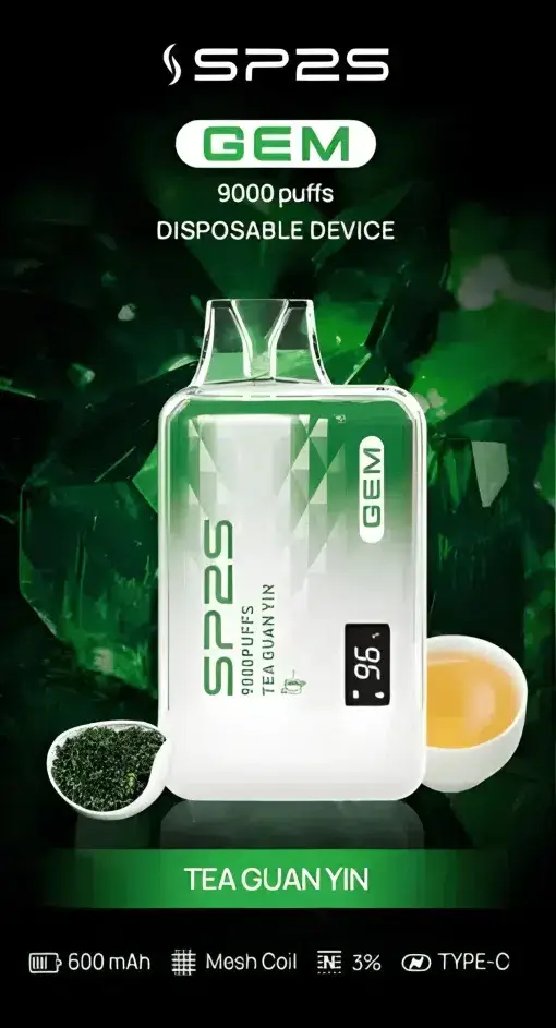 SP2S 思博瑞 GEM 9000口拋棄式電子煙｜主打透明水晶工藝與全彩智能顯示螢幕｜適合偏好潮流晶透外觀與精準掌握電量油量的玩家
