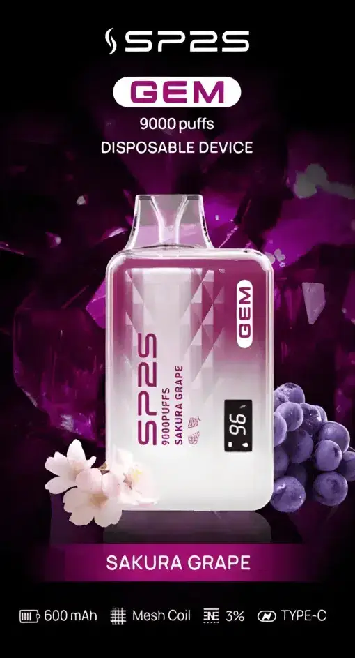 SP2S 思博瑞 GEM 9000口拋棄式電子煙｜主打透明水晶工藝與全彩智能顯示螢幕｜適合偏好潮流晶透外觀與精準掌握電量油量的玩家